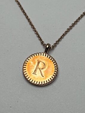 GORJANA Bespoke Coin Necklace Personalized 'R' Rose Gold Tone Pendant 925